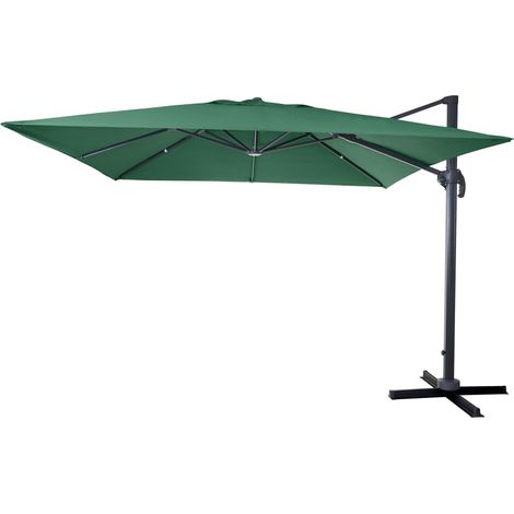 Parasol déporté 3 x 3 m envergure 430 cm inclinable 5 positions rotatif 360 avec manivelle aluminium et polyester couleur vert foncé 040011221 (1/5)