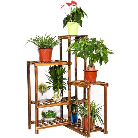 Vintage 6 Tier Wooden Corner Plant Stand Ladder Potted shelf Balconie Terrace (1/5)
