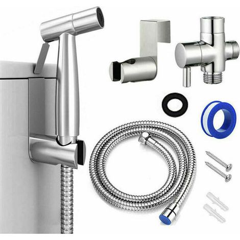 Kit Bidet WC avec Douchette-Pulverisateur Bidet a Main- Pomme de Douche Toilette avec Tuyau + Support en Inox + 1Joint