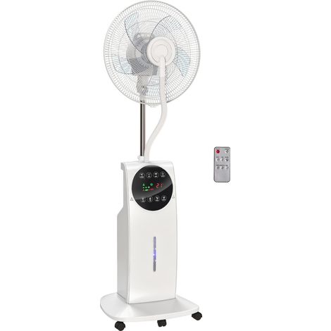 HOMCOM 135cm Pedestal Fan with Water Mist Spray Standing Fan, 3.1L Tank, White