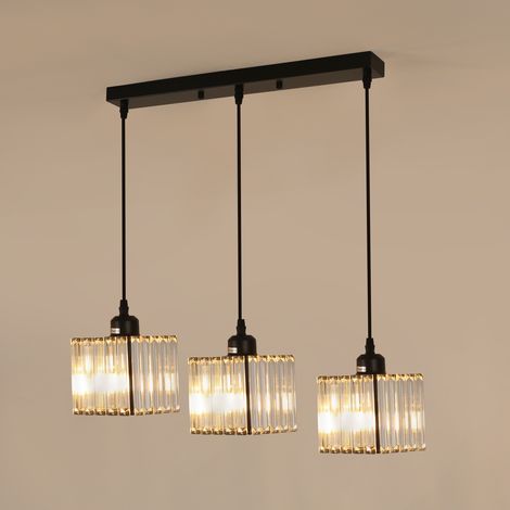 3-Light Pendant Ceiling Light with Black Crystal Shade 13x12cm, Adjustable Cable 1.2m, E27 (Bulbs Not Included), Modern Elegant Design
