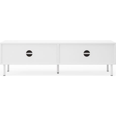 Modernes TV-Board 180 cm mattweiß mit Stauraumfächern und Kabeldurchlässen (1/5)