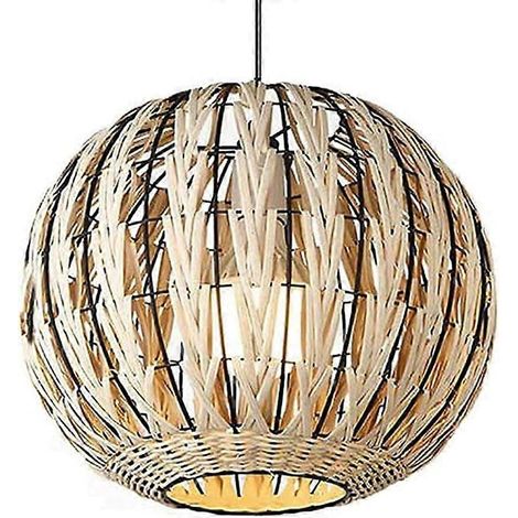 Boho-Hängeleuchte mit Rattankäfig-Lampenschirm, beige, handgefertigt, für Esszimmer im Landhausstil
