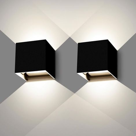 2 Pièces Applique Murale Interieur/Exterieur 12W Étanche IP65 Angle de faisceau réglable Aplique Mural Moderne Blanc froid 4000K [Classe énergétique E] (1/5)