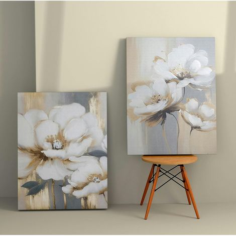 Tableau de fleurs blanches – pour décoration murale (set de 2) (1/3)