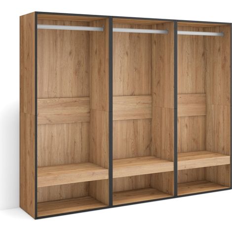 Skraut Home - Vestidor abierto, Ropa, zapatos, complementos, 180x145x35 cm, Dormitorio, habitación, Armario, perchero, Estilo Moderno, Roble (1/5)