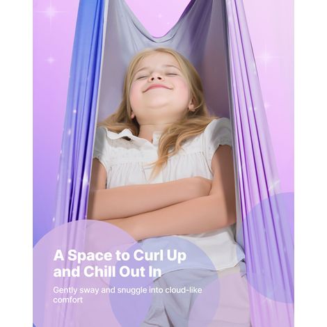 Balançoire sensorielle enfant, hamac cocoon double spandex, suspendu intérieur extérieur avec mousqueton rotatif 360°, sangle O, 136.07 kg, yoga aérien réglable (1/5)