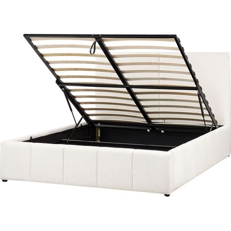 Bett mit Stauraum Stoff CASTELNAVET 160 x 200 cm Cremeweiß