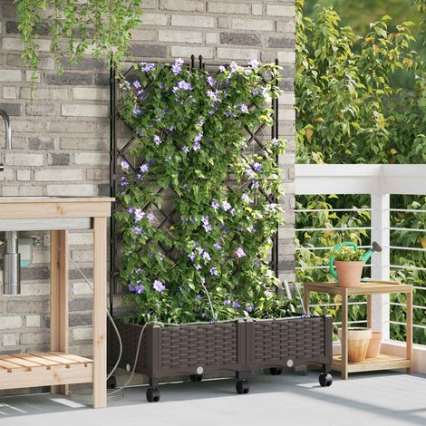 Teenpull – Garten Blumenkübel mit Bewässerung und Rädern 2 Stk. Braun PP (1/5)