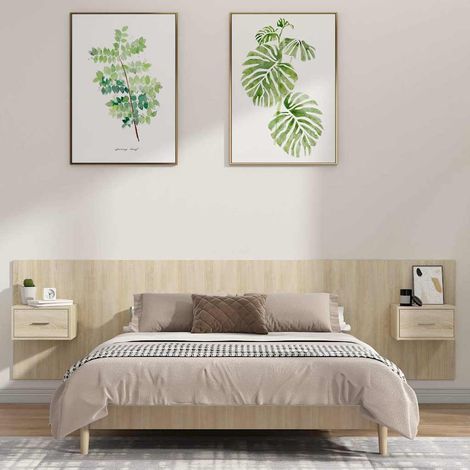 vidaXL Cabecero de cama con mesitas madera contrachapada roble Sonoma (1/5)