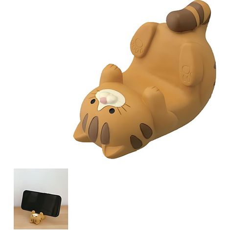 Support de téléphone de bureau - Support pour téléphone - Support pour smartphone - Motif chat - Résine - Robuste et durable - Décoration de bureau - Ornement - 8 x 6 x 5 cm - Marron (1/5)