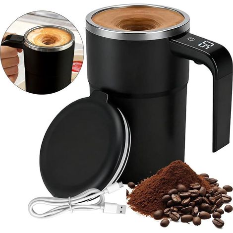 380-ml-Kaffeebecher mit Selbstumrührfunktion – Magnetbecher mit Temperaturanzeige, nachfüllbar und mit Deckel