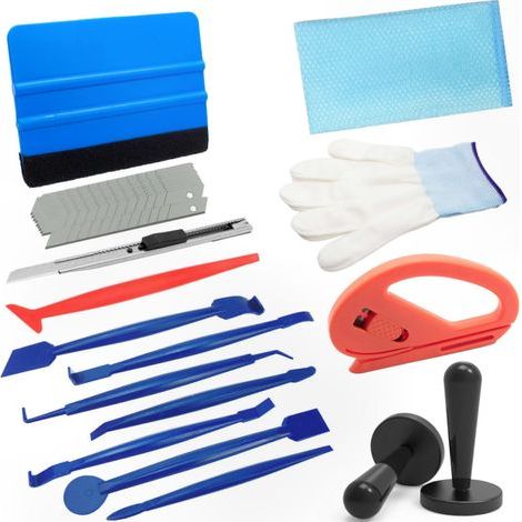 Kit de teintage de vitres de voiture 9 en 1, comprenant une raclette et un cutter, adapté à l'application de film pour vitres de voiture.