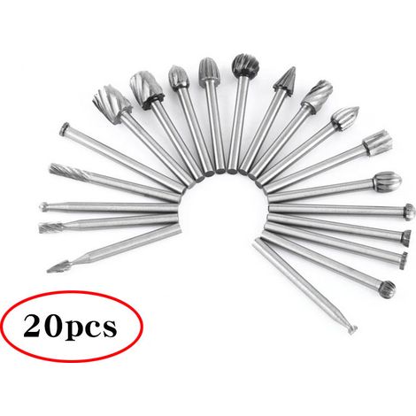 Outil rotatif - 20 fraises à bois à tête fraisée en acier rapide avec queue de 2,35 mm / Accessoire pour outil rotatif pour le travail du bois et la sculpture (1/4)