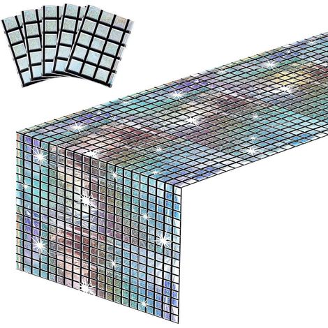 5er Set Disco Party Tischläufer Silber 200x100cm 70er 80er 90er Deko