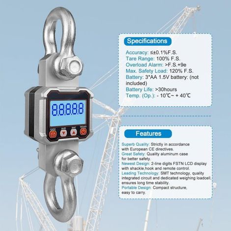 Peson Électronique 3000kg Aluminium Balance Suspendue Industrielle avec Télécommande et Écran LCD pou SOLUTION POUR DESINCRUSTATION (1/5)