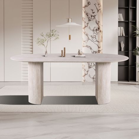 Table de salle à manger ovale Lagos - 200x100x76cm - travertin