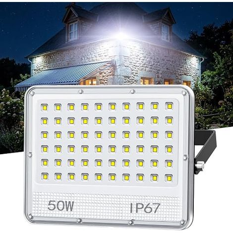 50W 5000LM LED Floodlight - Waterproof IP67 Outdoor LED Spotlight Cool White 6500K Security Lighting 120° Wide Angle - for Garden, Yard, Garage, Stadium (1/5)