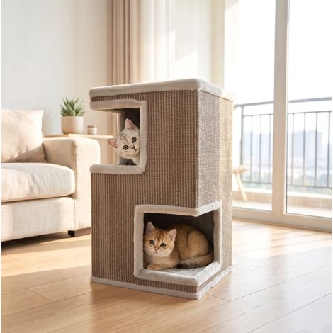 Tiragraffi per gatti 40x40x67 cm in legno grigio salvaspazio FloraGrace (1/5)