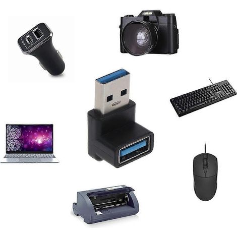 Adaptateur USB 3.0 mâle vers femelle, rallonge à angle droit de 90 degrés, prise USB (1/4)