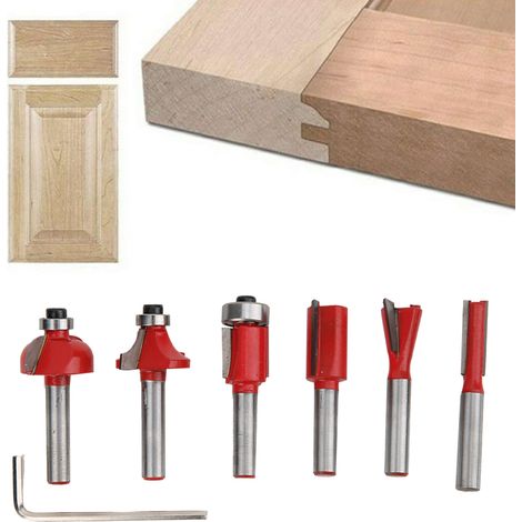 Lot de 6 fraises en carbure YG8 cémenté pour machine à graver et affûter, queue de 6,35 mm (1/4 po), rouge. (1/5)