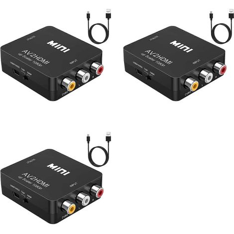 Convertisseur 3 câbles RCA vers HDMI, AV vers HDMI, mini adaptateur audio/vidéo RCA CVBS 1080p PAL/NTSC pour TV/PC/PS3/décodeur (1/5)