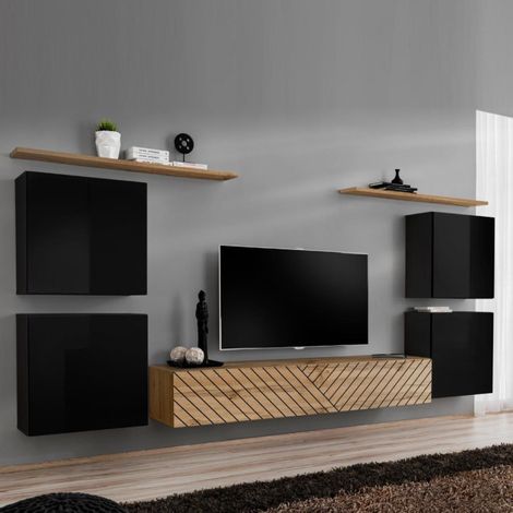Ensemble Meuble TV "Switch Lamel IV" 320cm Naturel & Noir (1/5)