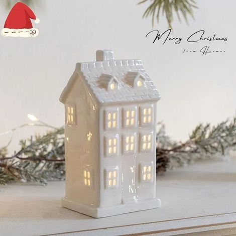 Figura de porcelana iluminada con forma de casita de vacaciones, colección de Año Nuevo.