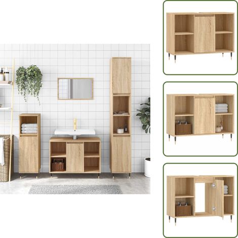 The Living Store Mueble de baño madera de ingeniería roble Sonoma 80x33x60 cm - Mueble de baño