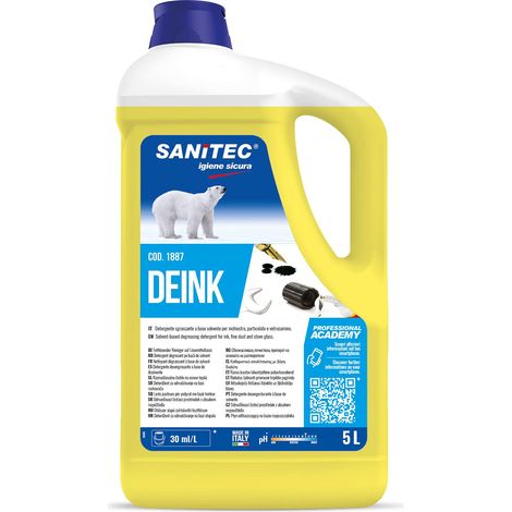 SANITEC igiene sicura Deink - Detersolvente Sgrassante per Inchiostro, Colla, Grasso, Graffiti e Vetrocamino - 5 kg