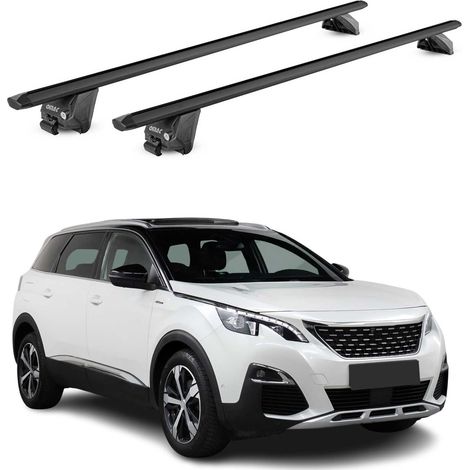 OMAC Barres de toit aluminium certifiées TÜV pour Peugeot 5008 II 2017-2024 – Pour rails de toit intégrés – Rainure en T – Charge max 100 kg – 2 antivols Noir (1/4)