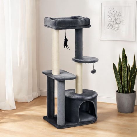 SunJet Arbre à chat, tour pour chat, bois gris-crème 100 cm - Réf. 3DFNZVR7D93X (1/5)