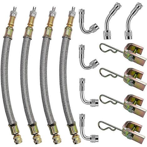 Rallonges de tige de soupape, lot de 4 rallonges flexibles de 180 mm (7 pouces) en acier inoxydable tressé, compatibles avec la plupart des voitures et camions. (1/5)
