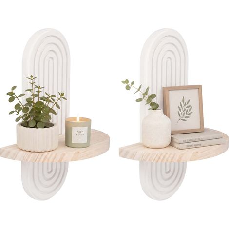 Estantería de pared Relaxdays, set 2, 30x21,5x12 cm, madera, arcoíris, boho, flotante, 1 balda, natural/blanco (1/5)