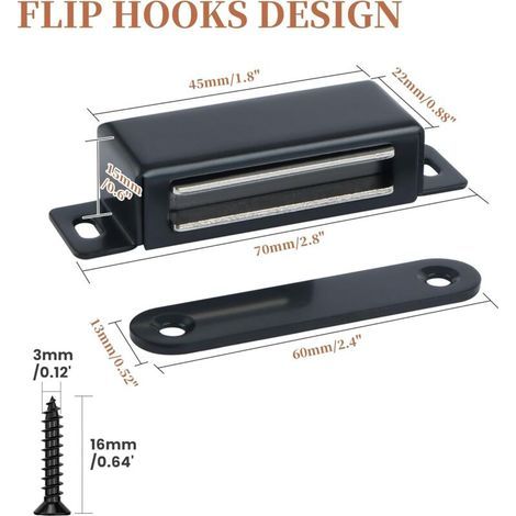 4 Pièces Aimant Porte Placard 7 CM pour Porte de Placard de Cuisine, Loquet de Porte Magnétique Aimant Meuble Fermeture pour Tiroir, Armoire, en Acier Inoxydable (1/3)