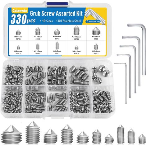 330 Vis Pointeau Set M3 M4 M5 M6 M8 Acier Inoxydable Vis Sans Tete avec Clé Allen pour Poignées de Porte, Robinets, Lampes (1/5)