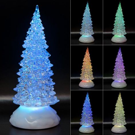 Sapin de Noël LED Acrylique 27 cm, Changement Couleur et Minuterie, Câble USB 3 m ou Piles, Veilleuse Bureau (1/5)
