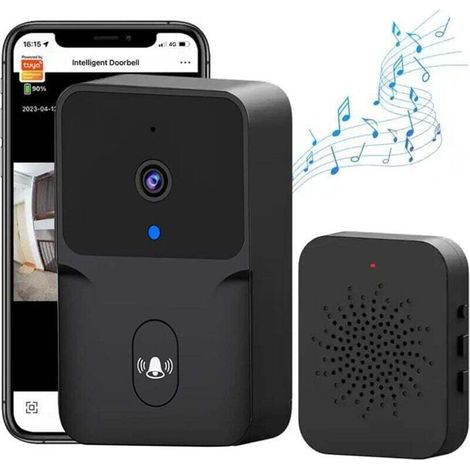 Kabellose Türklingel mit Kamera, kabellose Außentürklingel, Videotelefonie, variabler Durchsprechmodus, Bildaufnahme, Nachtsicht (Schwarz) - ANPVIZ (1/4)