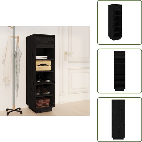 Schuhregal Schwarz 30x34x105 cm Massivholz Kiefer - Schuhschrank - Schuhregal - Kiefernholz - Holz Schrank - Garderobe (1/5)