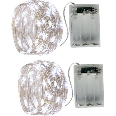 2 x Guirlande Lumineuse,Fil Argent,20 LEDs,2 Mètres,Mode Clignotant,Décoration Intérieur,Jardin