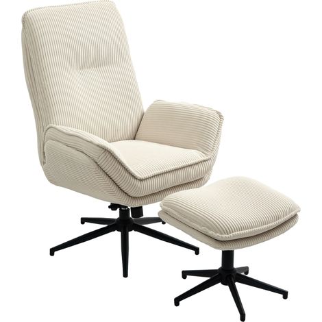 Sillón Relax Giratorio 360° con Reposapiés, Respaldo Inclinable, Corduroy, Beige 80.0 x 58.0 x 58.0 cm (1/5)
