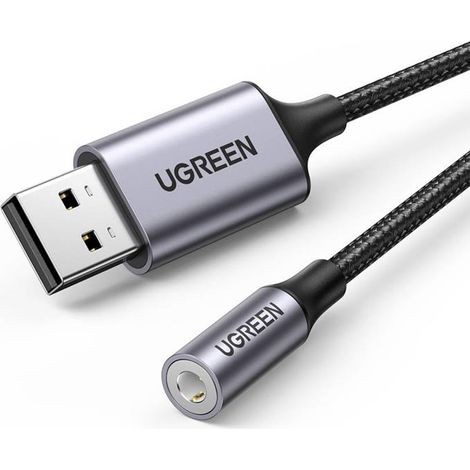 Adaptador de audio ugreen CM477, USB a miniconector AUX de 3,5 mm (gris)