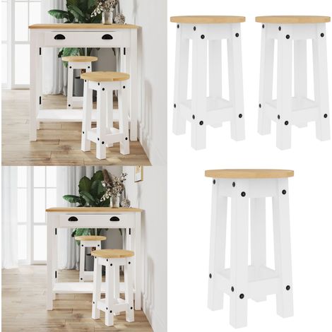Tabourets de bar lot de 2 blanc bois massif de pin - Tabourets De Bar - Chaises De Bar - Mobilier De Salle À Manger - Mobilier Rustique - Bois Massif - Home & Living (1/5)