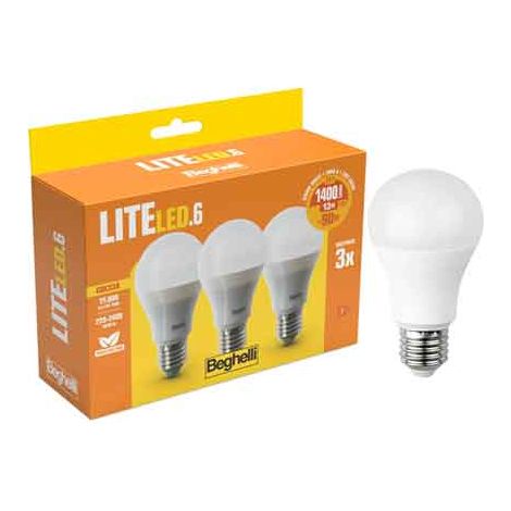 LAMPADA A LED MOD. 'GOCCIA' LITELED BEGHELLI 13W - E27 - 1339Lm - 6500K - Confezione 3 pezzi - BEGHELLI