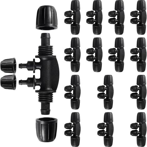Lot de 15 connecteurs en T barbelés verrouillés, kit de raccords d'irrigation goutte à goutte de 8/12 mm à 4/7 mm, connecteur femelle à 4 voies pour système d'arrosage (1/3)