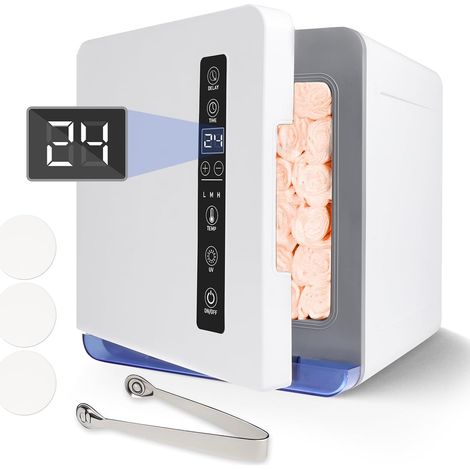 Chauffe-serviettes cosmétique 8 l avec lumière UV et écran LED, chauffe-serviettes avec 3 niveaux de température jusqu'à 75 °C, sèche-serviettes compact pour spa, salon, massage et maison (1/5)