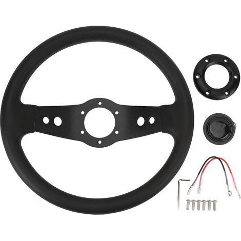 Akozon 13in Racing Wheel - PU Elegant Look, Impact Resistant, Improved Grip, Easy Installation, Universal Fit for Vehicles (BLACK) (1/5)