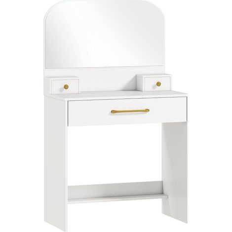 Tocador con espejo, tocador compacto blanco con 3 cajones, 80 x 40 x 135 cm (1/5)