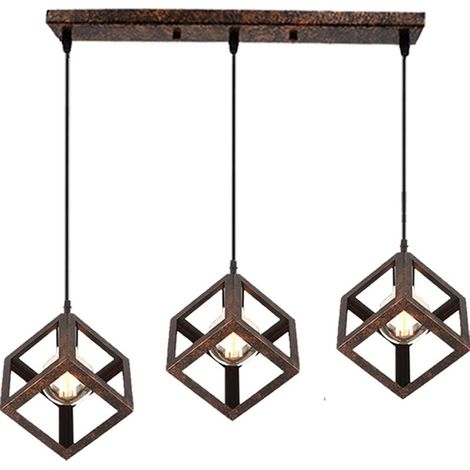 Lustre Creative Cube Plafonnier Antique À 3 Lumières Suspension Luminaire Rétro En Métal, Pour Bureau, Chambre À Coucher, Cuisine, Bar, E27 (1/5)