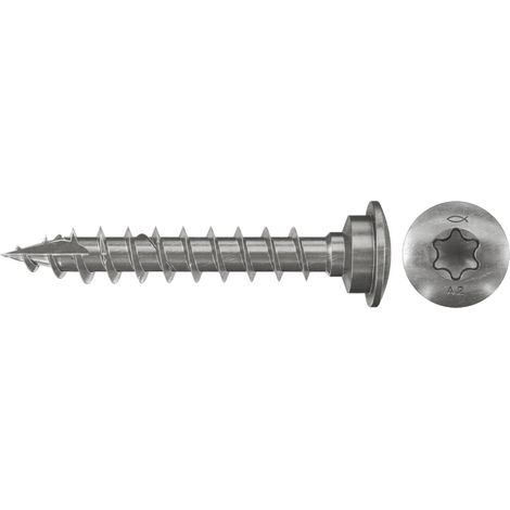 Fischer 50x Pfostenschraube 7 x 50 Zentrierkopf nicht rostender Stahl A2 Vollgewinde Innenstern TX - 660704 (1/3)